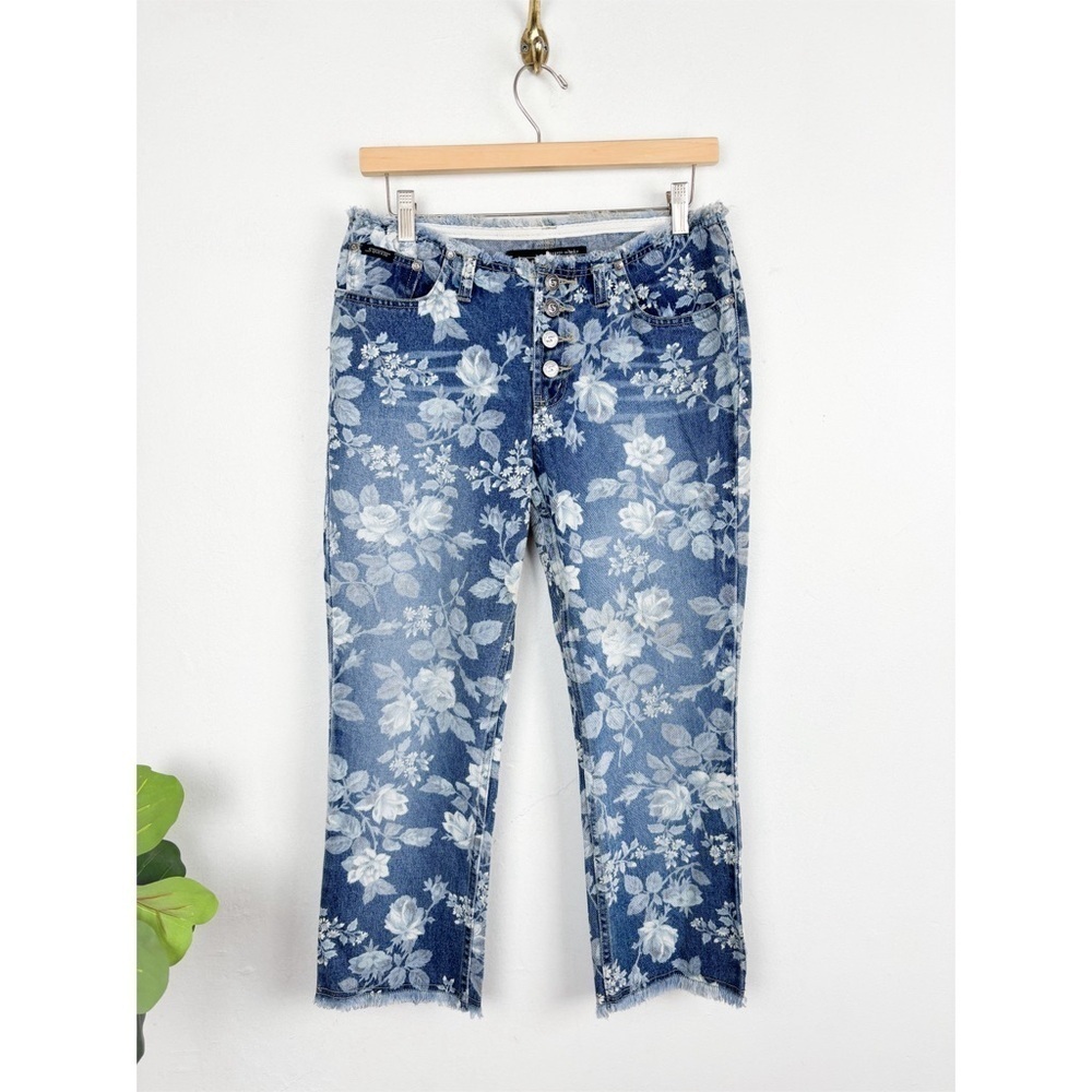 VTG Y2K Stephen Hardy Squeeze Floral Denim Frayed Waistband Jeans Sz 28